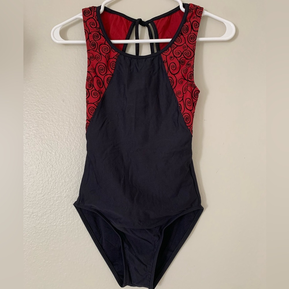 Wear moi Elsa black and red tie back adult s leotard